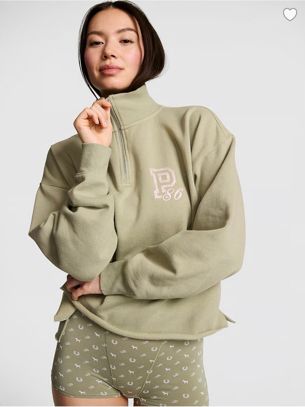 PINK Victoria's Secret Olive Green Half-Zip Pullover Sweatshirt